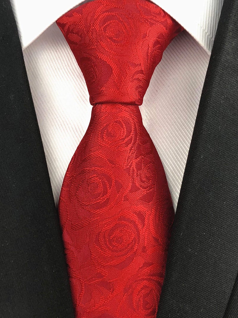 Secdtie Men's Classic Stripe Jacquard Woven Silk Tie Formal Party Suit Necktie (One Size, Red Rose) - Image 3